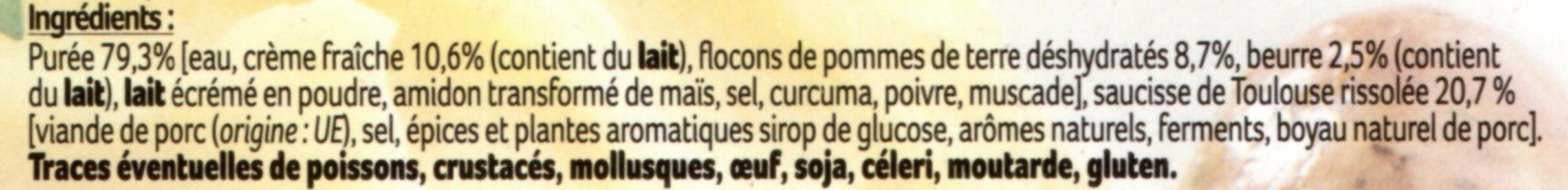 Saucisse de Toulouse et purée - Ingredients - fr