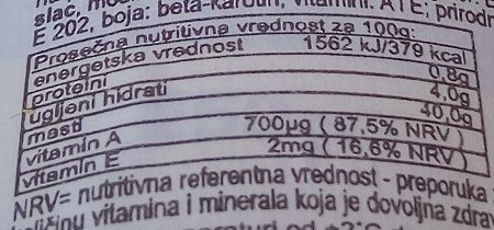 Mantequilla ligera - Hranljiva vrednost - sr