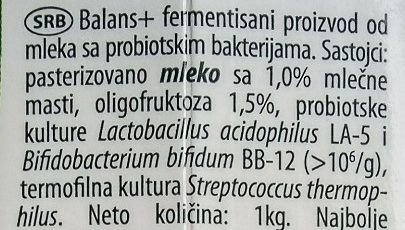 Balans Fermentisani Proizvod Od Mleka - Sastojci - sr